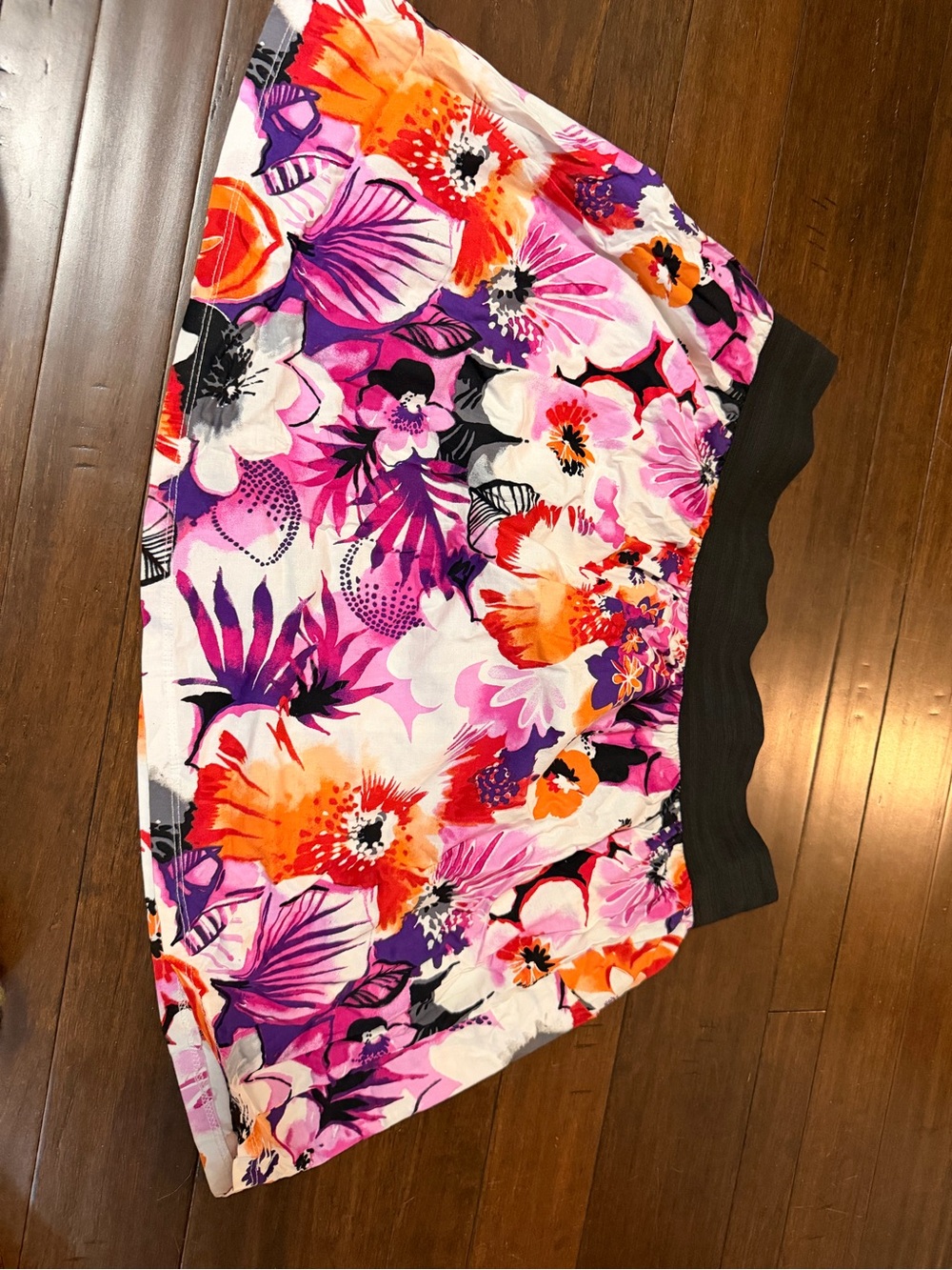 Floral Stretch Waist Mini Skirt w/pockets - Pink & Orange